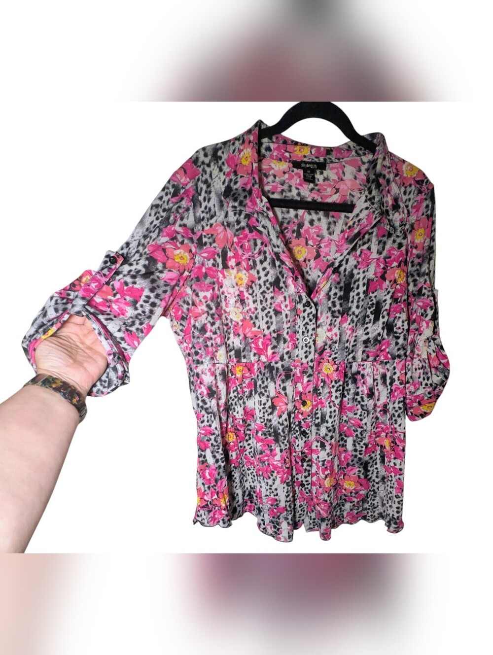 Style & Co. Mesh Button Down Top 1X Floral Animal Print NWOT - Picture 2 of 5